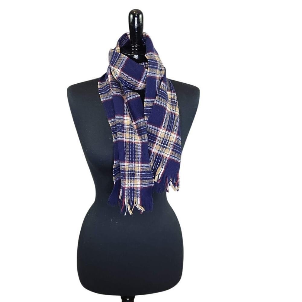 Highland Home Industries Pure New Wool Plaid Scarf Navy Stewart Unisex